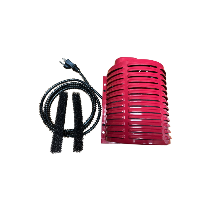 400W Hound Heater Deluxe mounted on a dog house wall with thermostat control visible